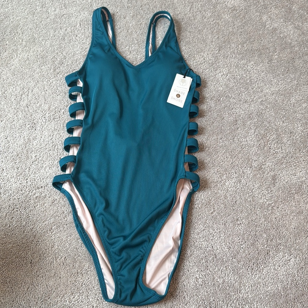 Shade & Shore Blue One Piece Swimsuit with Ladder Cut-Outs